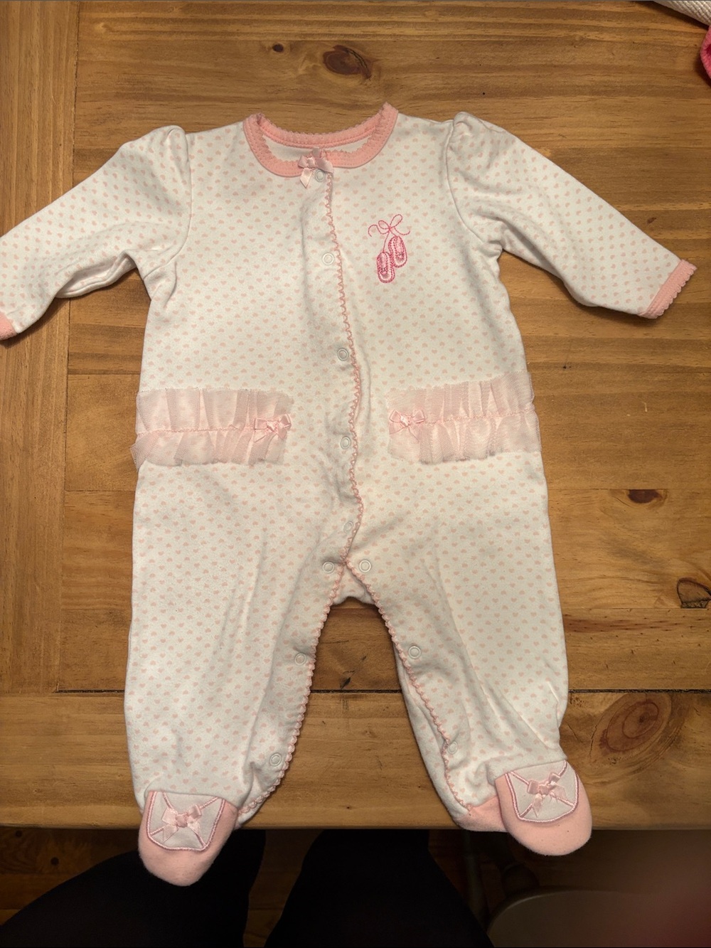 Baby Girls Pink Dot Ruffle One-Piece Footed Romper